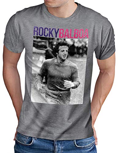 OM3 Retro Rocky Balboa T-Shirt - Herren - The Italian Stallion 70s 80s Kult Boxing Movie - Grau Meliert, S von OM3