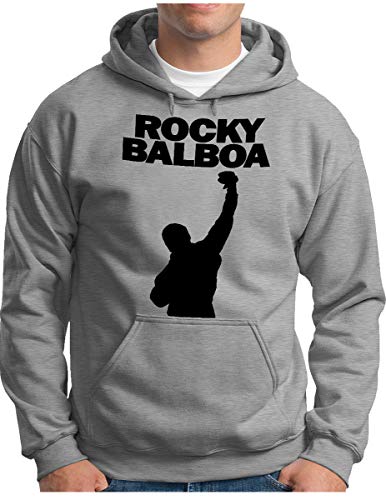 OM3 Rocky Balboa Hoodie - Herren - The Italian Stallion City 70s 80s Kult Boxing Movie - Kapuzen-Pullover Grau Meliert, 3XL von OM3