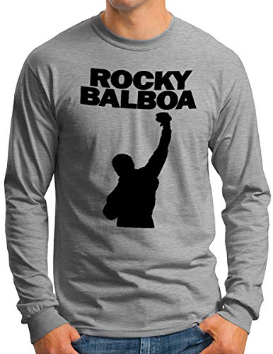 OM3 Rocky Balboa Langarm Shirt - Herren - The Italian Stallion City 70s 80s Kult Boxing Movie - Grau Meliert, M von OM3