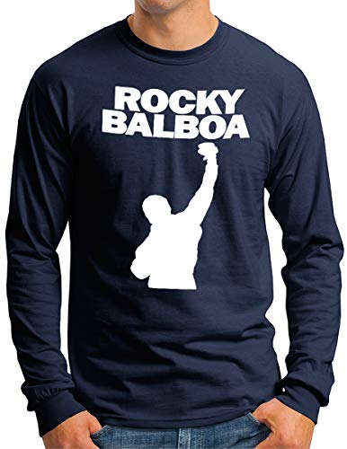 OM3 Rocky Balboa Langarm Shirt - Herren - The Italian Stallion City 70s 80s Kult Boxing Movie - Navy, L von OM3