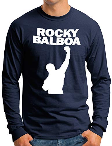 OM3 Rocky Balboa Langarm Shirt - Herren - The Italian Stallion City 70s 80s Kult Boxing Movie - Navy, XL von OM3