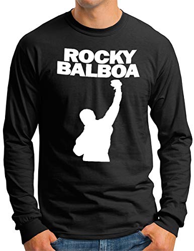 OM3 Rocky Balboa Langarm Shirt - Herren - The Italian Stallion City 70s 80s Kult Boxing Movie - Schwarz, 3XL von OM3