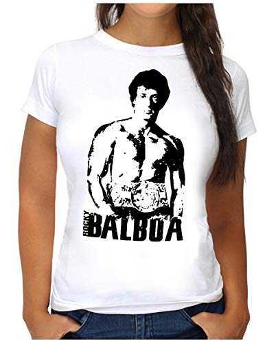 OM3 Rocky Balboa T-Shirt - Damen - The Italian Stallion 70s 80s Kult Boxing Movie - M, Weiß von OM3