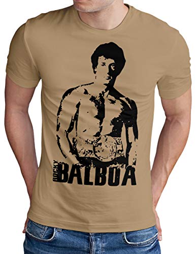 OM3 Rocky Balboa T-Shirt - Herren - The Italian Stallion 70s 80s Kult Boxing Movie - Khaki, XL von OM3