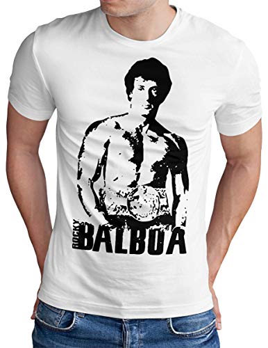 OM3 Rocky Balboa T-Shirt - Herren - The Italian Stallion 70s 80s Kult Boxing Movie - Weiß, 3XL von OM3