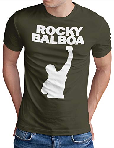 OM3 Rocky Balboa - T-Shirt - Herren - The Italian Stallion City 70s 80s Kult Boxing Movie - Oliv, 3XL von OM3