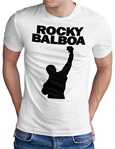 OM3 Rocky Balboa - T-Shirt - Herren - The Italian Stallion City 70s 80s Kult Boxing Movie - Weiß, XL von OM3