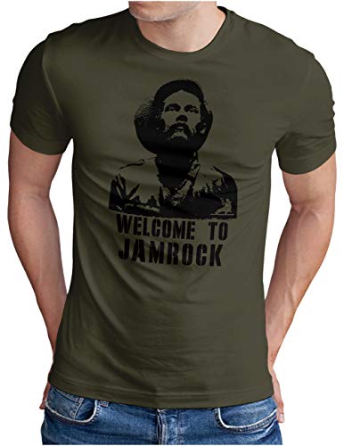 OM3® Welcome to Jamrock T-Shirt | Herren | Jamaika Rastafari Rasta Reggae | Oliv, M von OM3