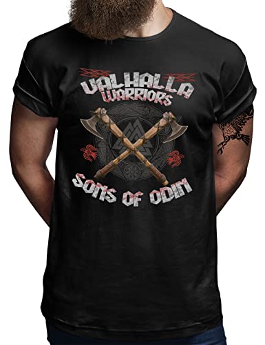 Valhalla Warriors® Berserker T-Shirt | Herren | Vikings Wikinger Nordmann Krieger Axt Valknut | Schwarz, 4XL von OM3