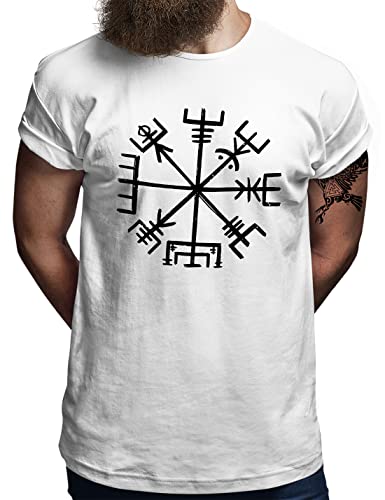 Valhalla Warriors® Compass Vegvisir Viking T-Shirt | Herren | Sons of Odin Runen Wikinger Symbol | Weiß, L von OM3