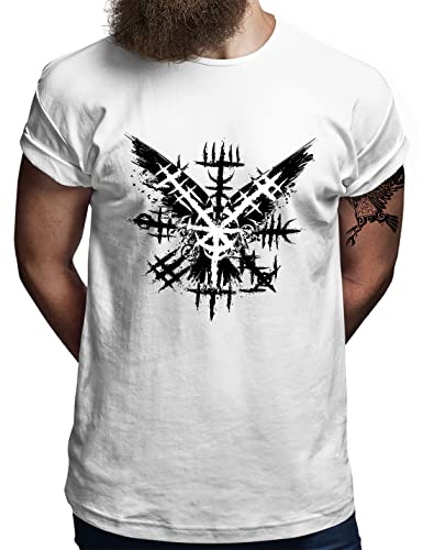 Valhalla Warriors® Raven Compass Wikinger T-Shirt | Herren | Odin Midgard Vegvisir Berserker Vikings | Weiß, 3XL von OM3