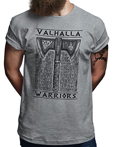 Valhalla Warriors® Thor Ragnar Axt Viking T-Shirt - Herren - Sons of Odin Thor Ragnar Wikinger Symbol - Grau, 3XL von OM3