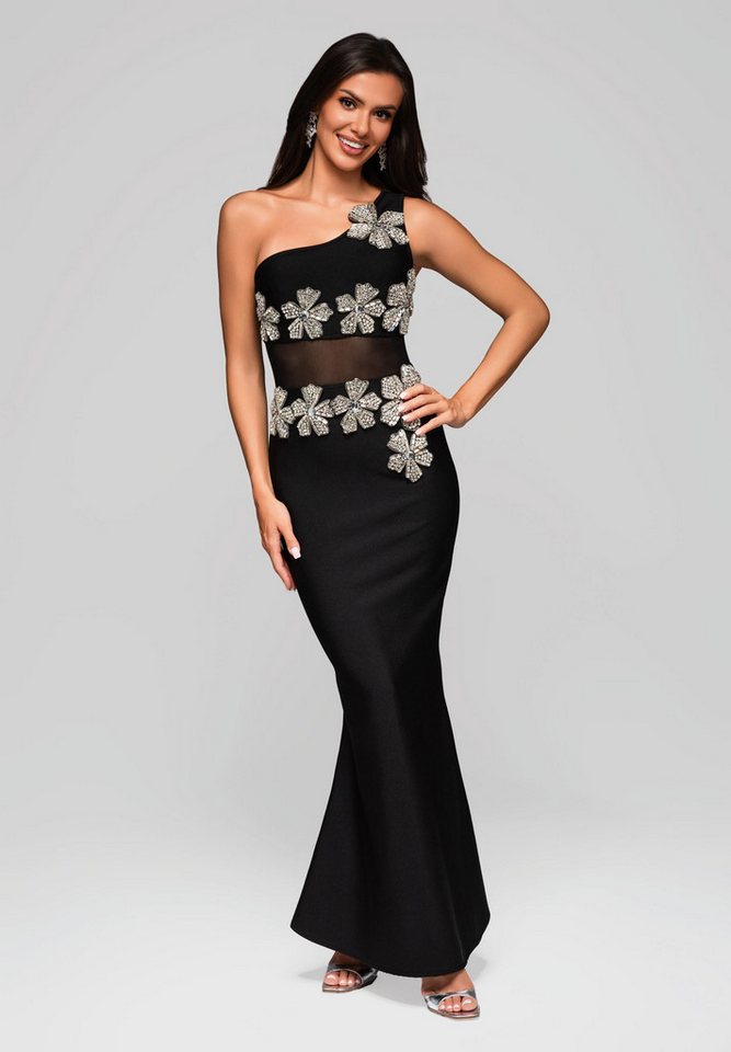 OMBRE Abendkleid Asymmetrisches Abendkleid mit Strassblumen von OMBRE