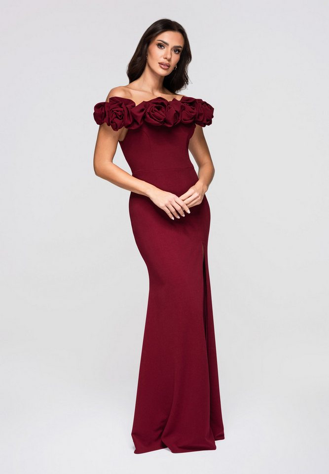 OMBRE Abendkleid Elegantes Maxikleid mit Drappierung am Ausschnitt und Beinschlitz von OMBRE