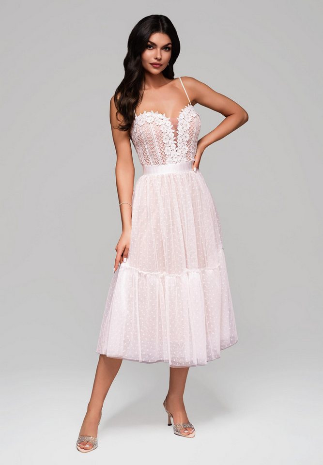 OMBRE Abendkleid Midikleid mit Spitze und Tüllrock Satinband in der Taille zur Akzentuierung der Silhouette von OMBRE