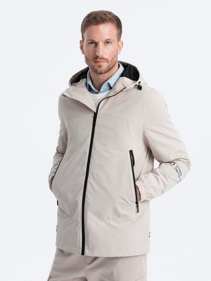 OMBRE Allwetterjacke Herren-Übergangsjacke mit Kapuze - cremefarben V1 OM-JANP-22FW-005 S von OMBRE