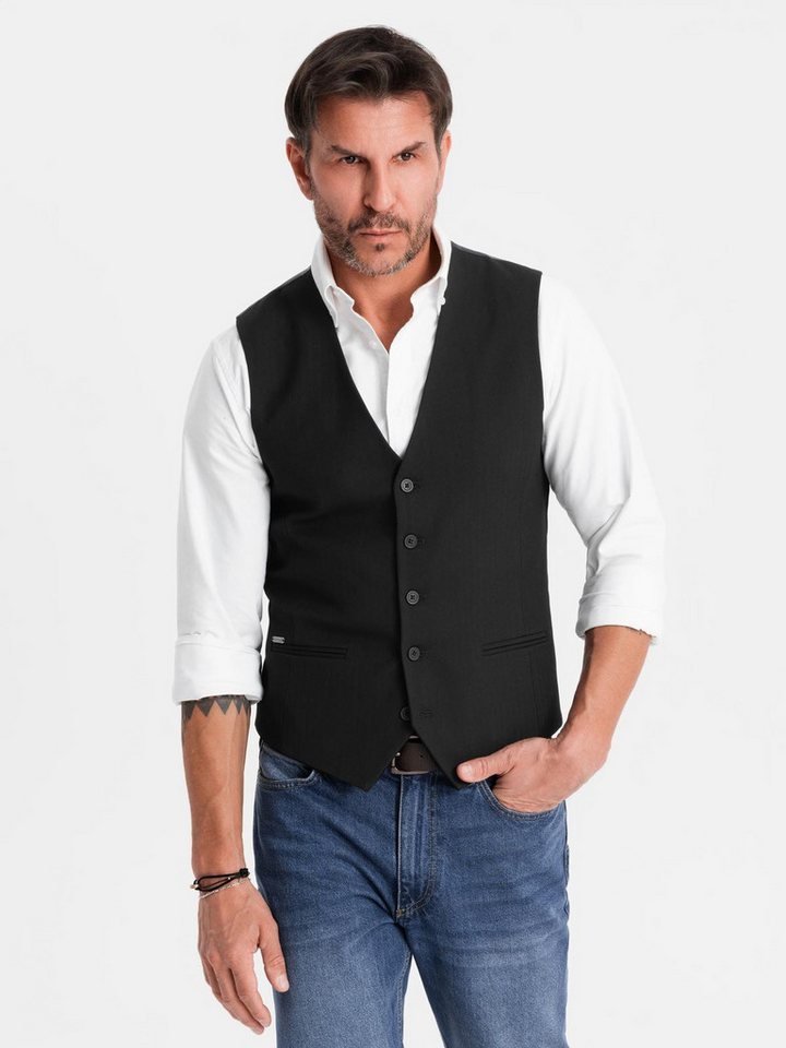 OMBRE Anzugweste Elegante Herren-Weste mit Fischgrätmuster SLIM FIT von OMBRE