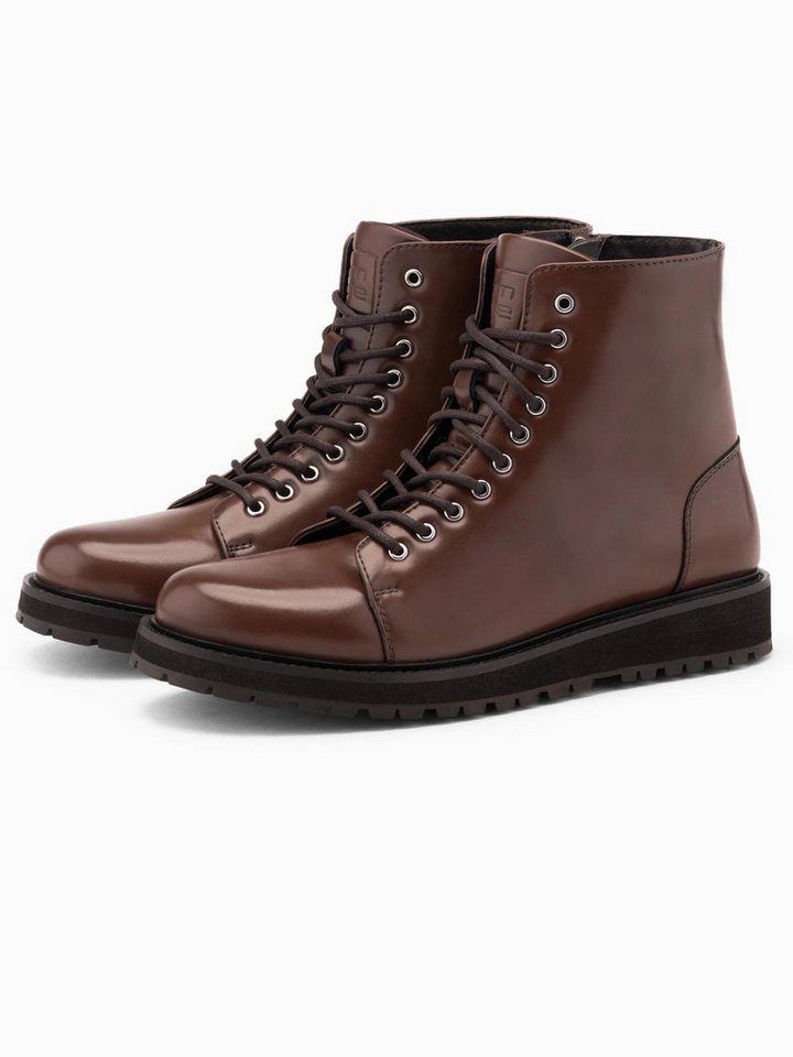 OMBRE Hohe Herren-Boots aus glänzendem Öko-Leder Schnürboots von OMBRE