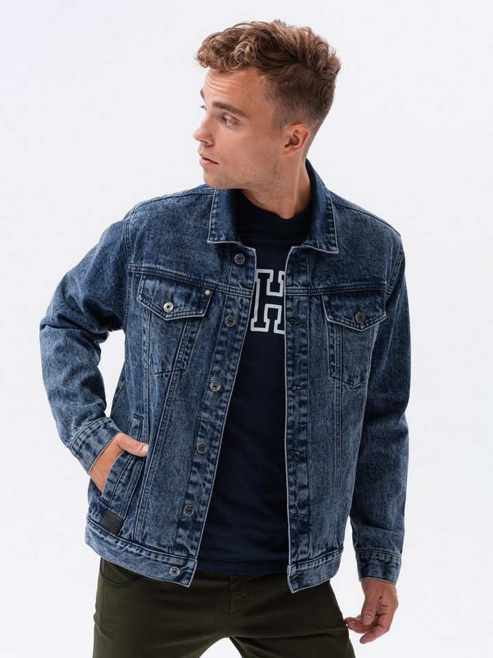 OMBRE Jeansjacke Herren-Jeansjacke Katana - dunkles Denim V4 C441 S von OMBRE