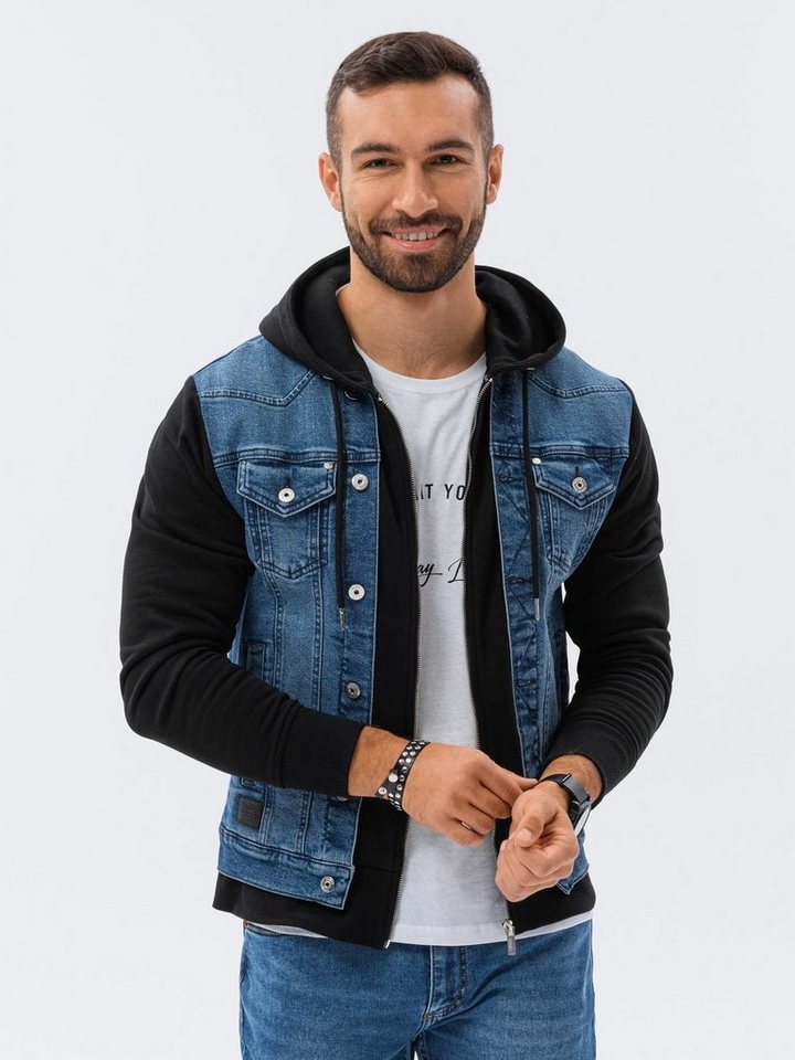 OMBRE Jeansjacke Denim-Katana-Jacke für Männer mit Kapuze von OMBRE