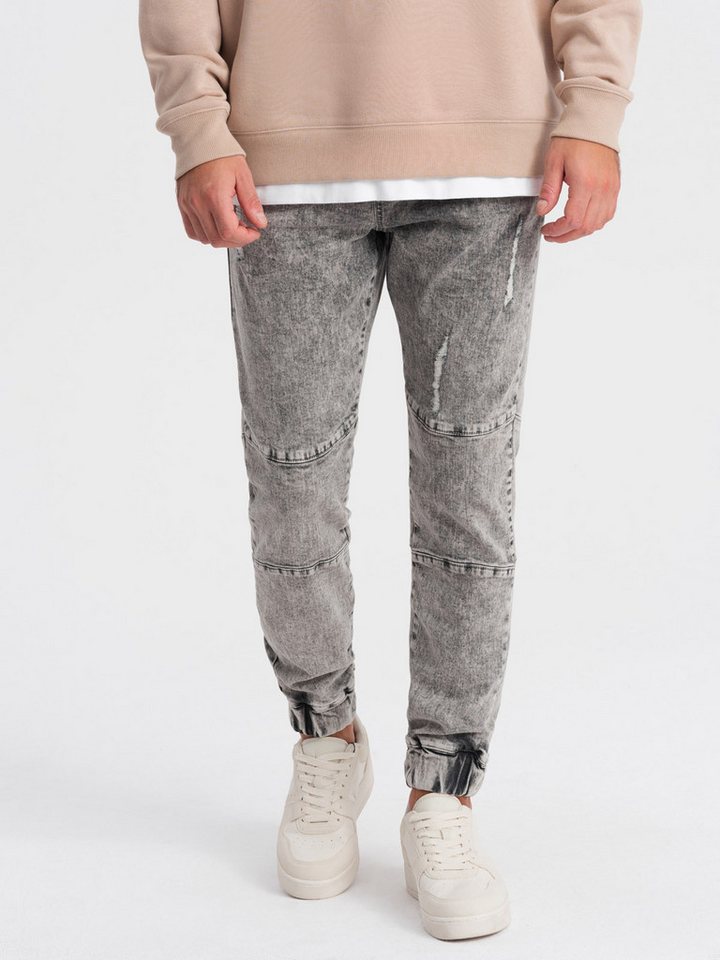 OMBRE Jeansjeggings Marmorierte Jogger Herrenhose mit Destroyed-Effekt von OMBRE