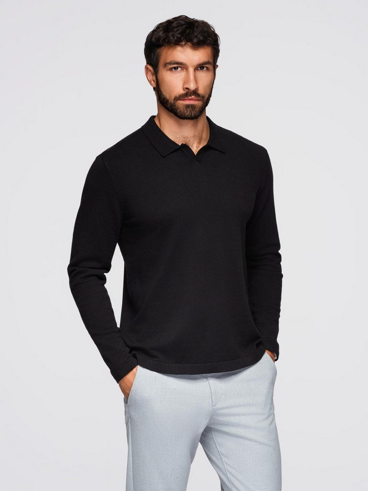 OMBRE Langarm-Poloshirt Herren-Polopullover mit Stickerei auf der Brust von OMBRE