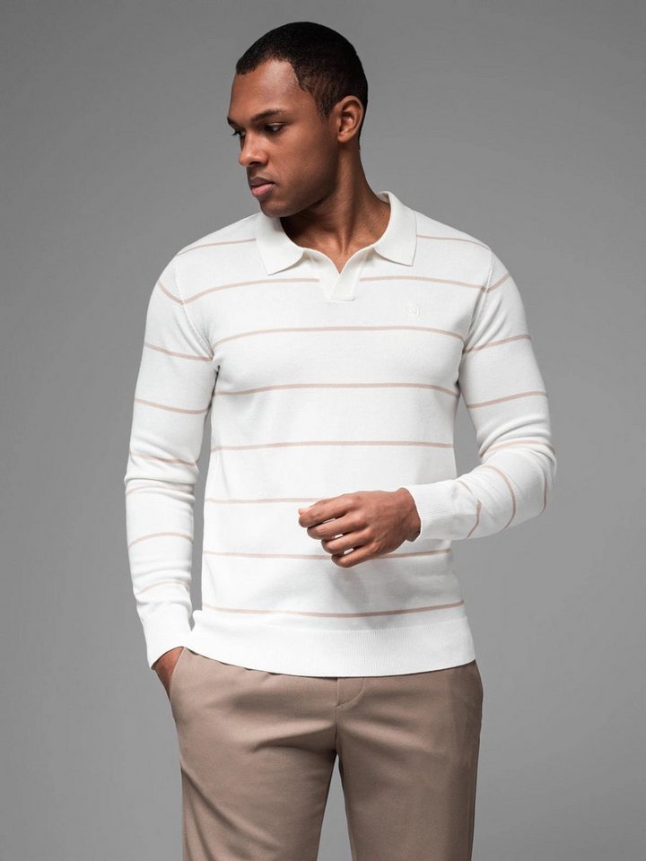 OMBRE Langarm-Poloshirt Horizontal gestreiftes Herren-Polo-Longsleeve mit Viskose von OMBRE