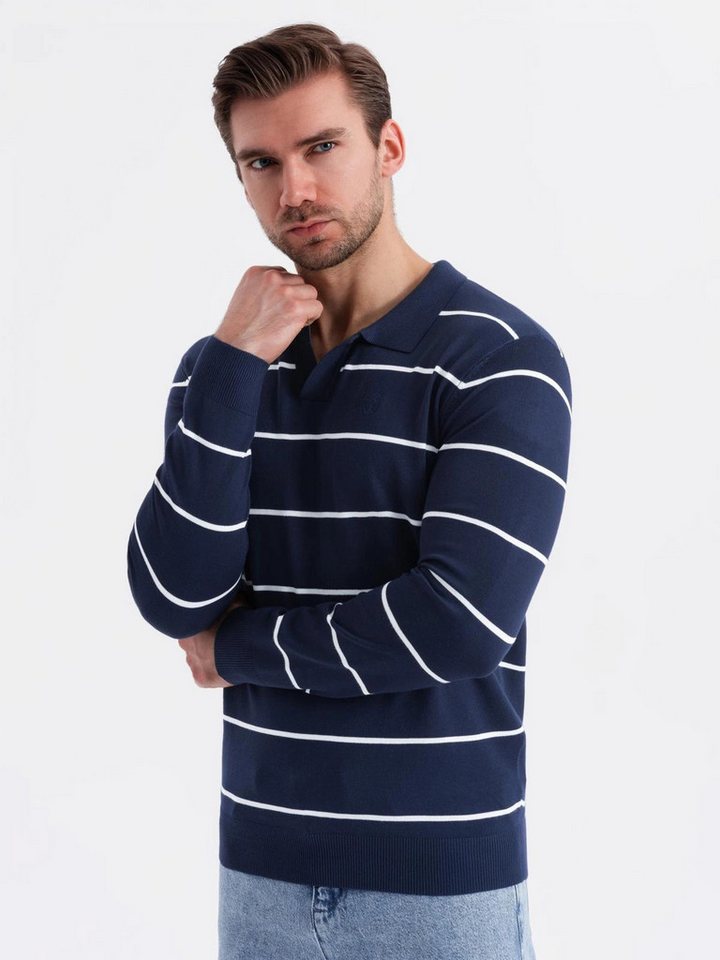 OMBRE Langarm-Poloshirt Horizontal gestreiftes Herren-Polo-Longsleeve mit Viskose von OMBRE