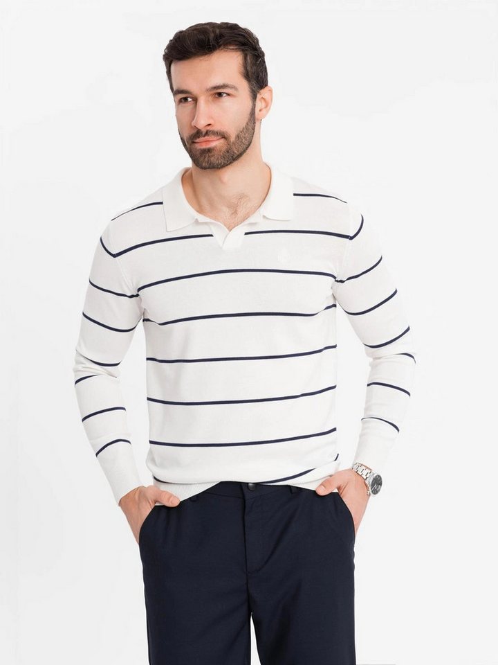OMBRE Langarm-Poloshirt Horizontal gestreiftes Herren-Polo-Longsleeve mit Viskose von OMBRE