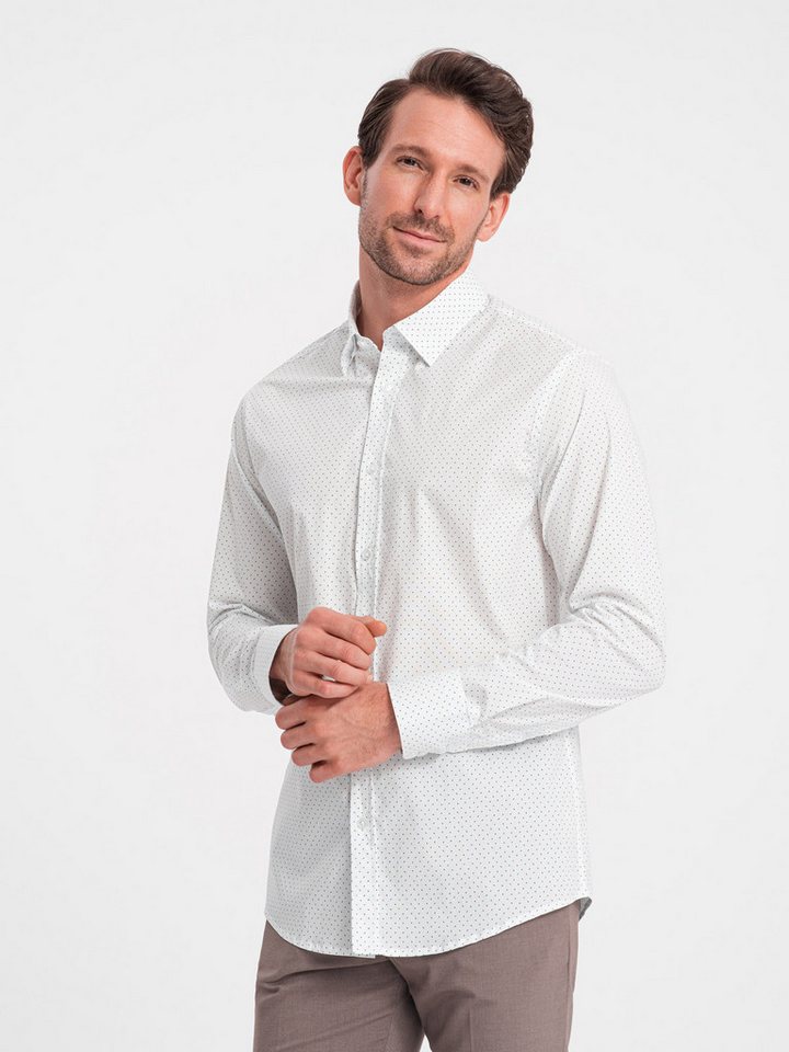 OMBRE Langarmhemd Herrenhemd aus Baumwolle mit Mikro-Muster REGULAR FIT von OMBRE