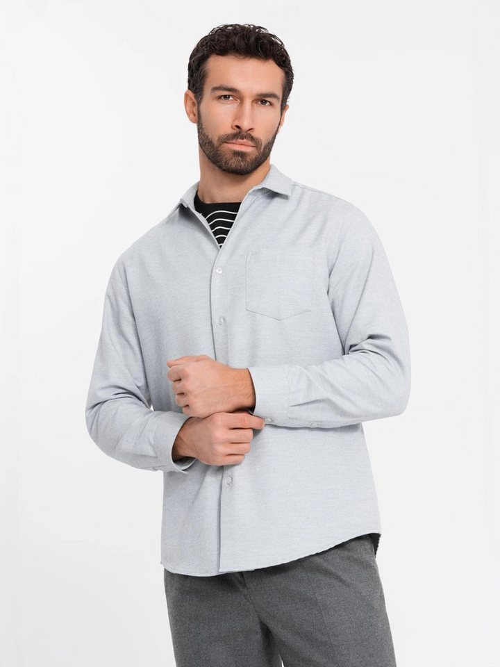 OMBRE Langarmhemd Herrenhemd mit einer Tasche REGULAR FIT von OMBRE