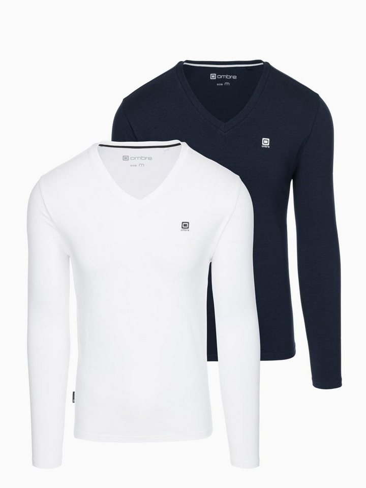 OMBRE Longsleeve 2er-Pack Herren Longsleeves mit V-Ausschnitt von OMBRE