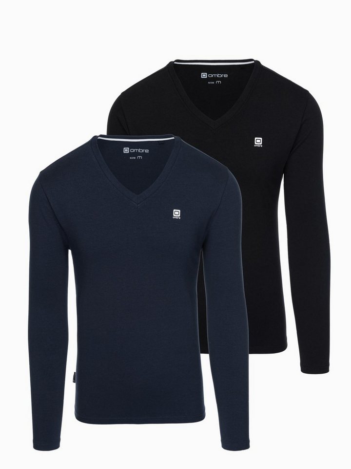 OMBRE Longsleeve 2er-Pack Herren Longsleeves mit V-Ausschnitt von OMBRE