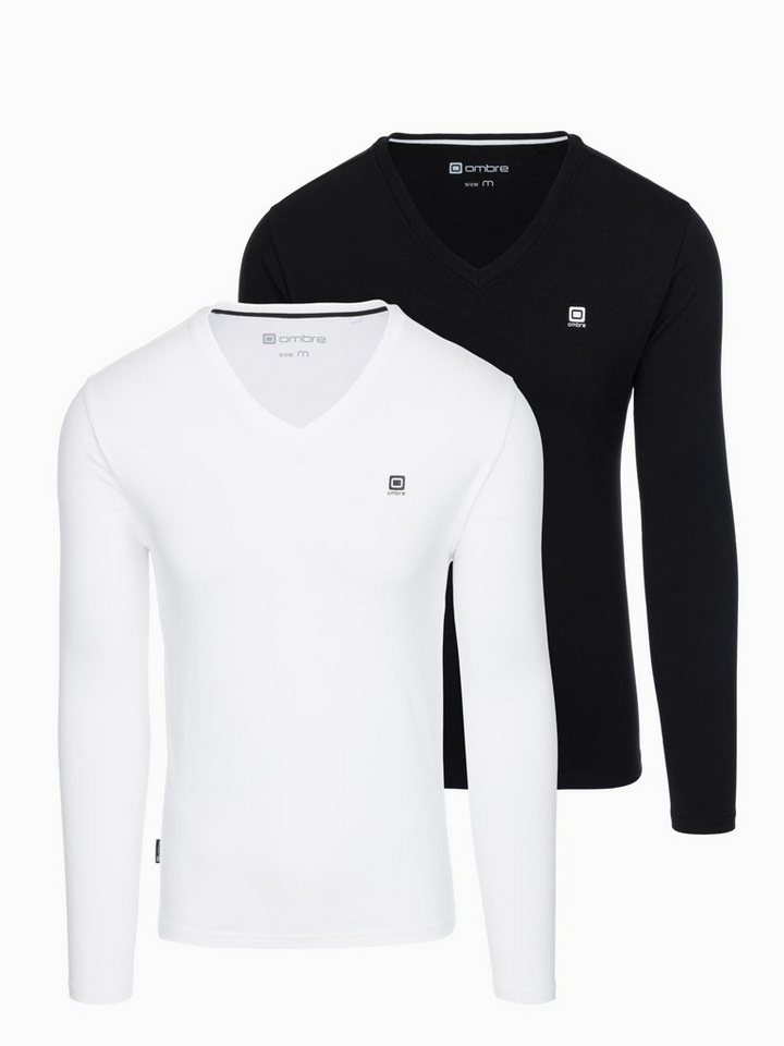 OMBRE Longsleeve 2er-Pack Herren Longsleeves mit V-Ausschnitt von OMBRE