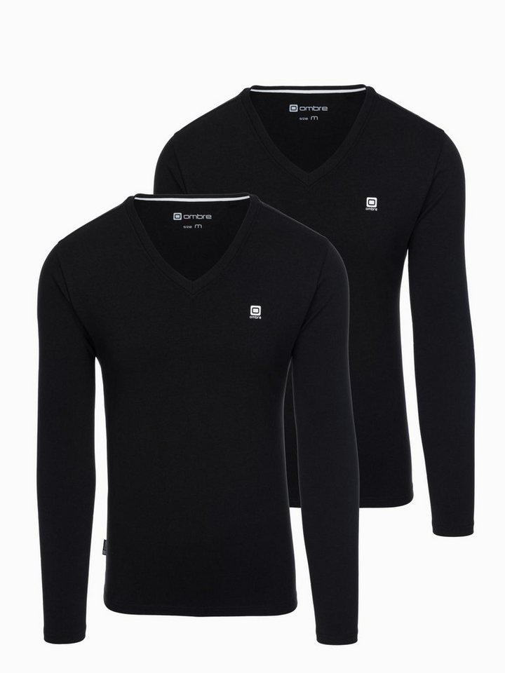 OMBRE Longsleeve 2er-Pack Herren Longsleeves mit V-Ausschnitt von OMBRE