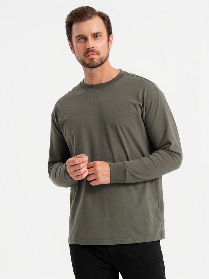 OMBRE Longsleeve Herren-Langarmshirt LOOSE FIT aus Baumwolle mit Rundhalsausschnitt von OMBRE