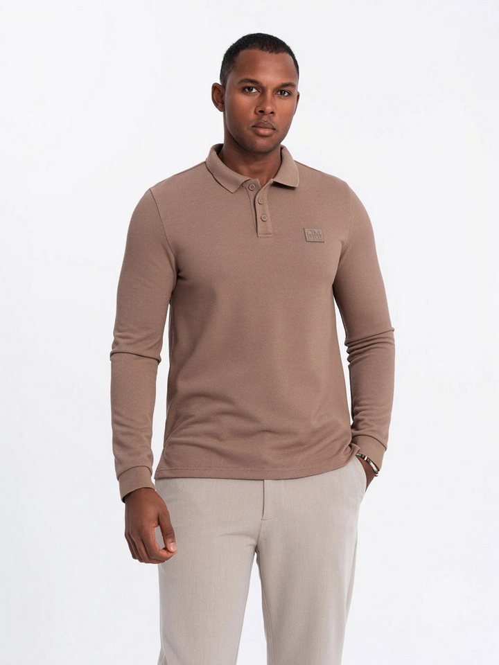 OMBRE Longsleeve Strukturiertes Herren-Polo-Longsleeve mit Patch von OMBRE
