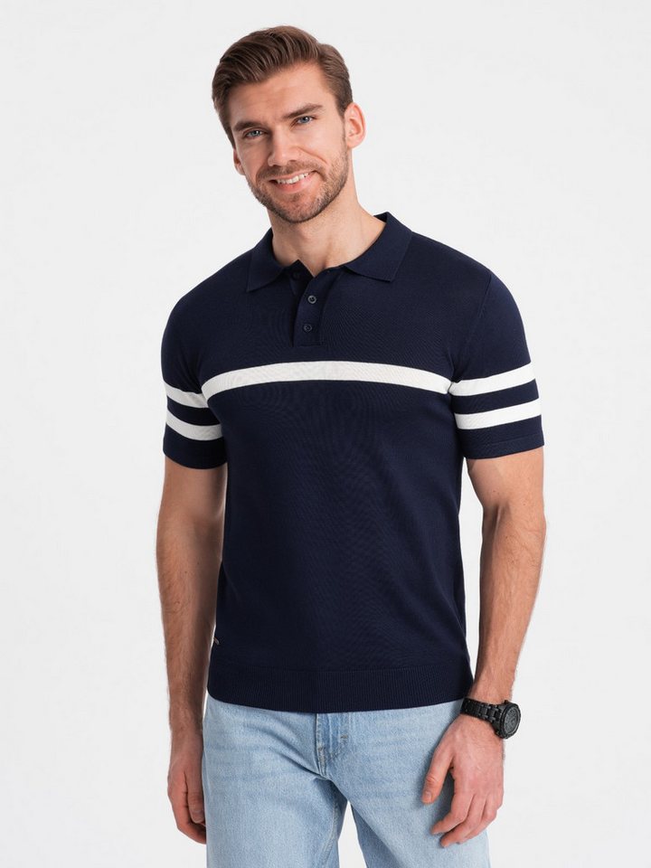 OMBRE Poloshirt Herren-Poloshirt aus weichem Strick mit kontrastierenden Streifen von OMBRE