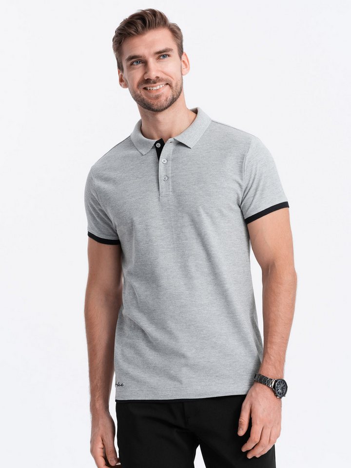 OMBRE Poloshirt Poloshirt aus Baumwolle für Männer Dekorative Stickerei am unteren Rand des Hemdes von OMBRE