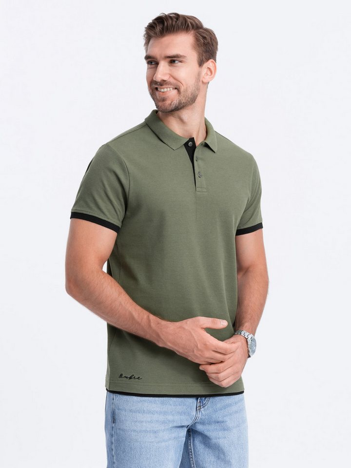 OMBRE Poloshirt Poloshirt aus Baumwolle für Männer Dekorative Stickerei am unteren Rand des Hemdes von OMBRE