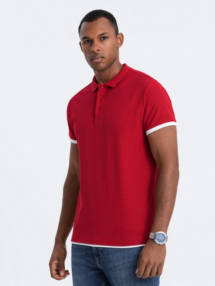 OMBRE Poloshirt Poloshirt aus Baumwolle für Männer Dekorative Stickerei am unteren Rand des Hemdes von OMBRE