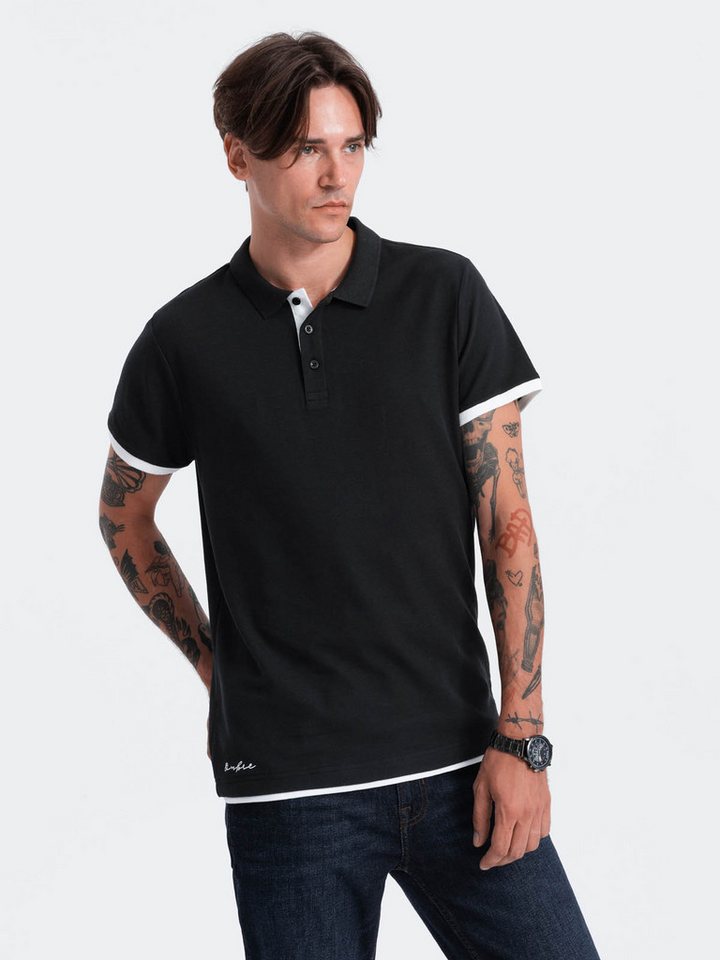 OMBRE Poloshirt Poloshirt aus Baumwolle für Männer Dekorative Stickerei am unteren Rand des Hemdes von OMBRE