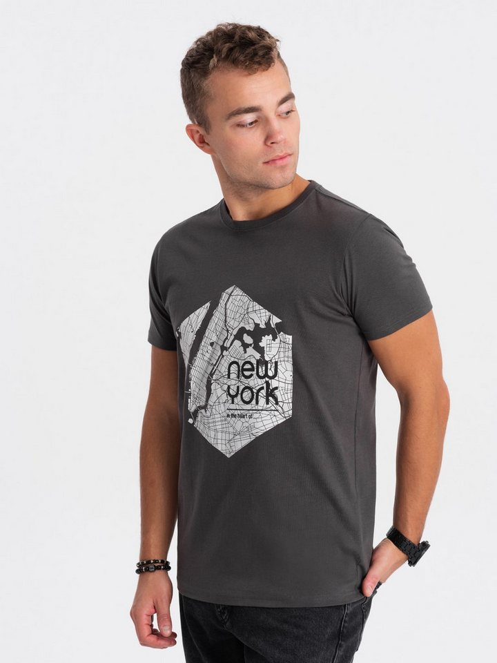 OMBRE Print-Shirt Herren-T-Shirt aus Baumwolle mit Kartenmotiv -. von OMBRE