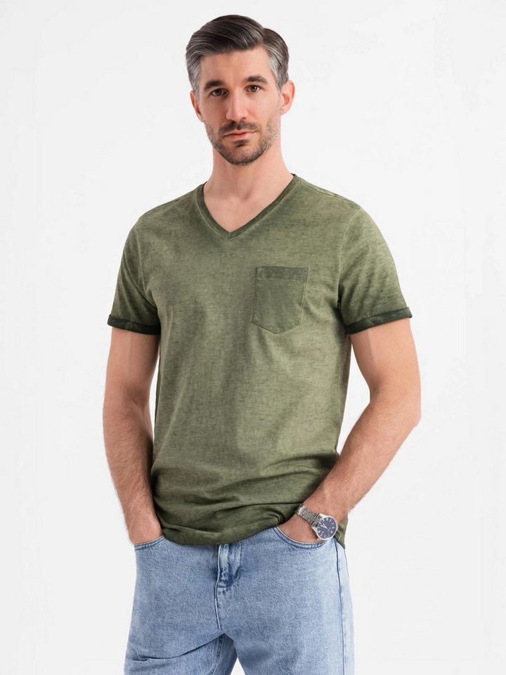OMBRE Print-Shirt Herren-T-Shirt aus Baumwolle mit V-Ausschnitt und gewaschenem Effekt von OMBRE