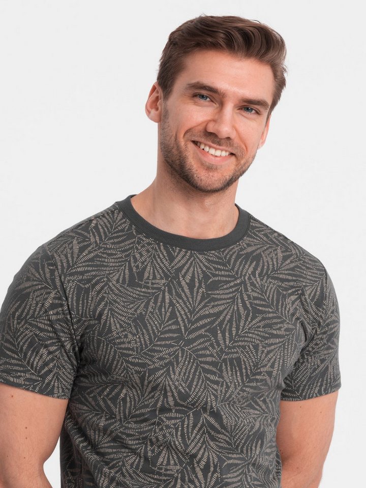 OMBRE Print-Shirt T-Shirt für Männer mit Palmblattmotiv- graphit V4 von OMBRE