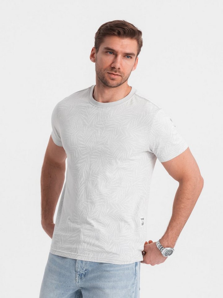 OMBRE Print-Shirt T-Shirt für Männer mit Palmblattmotiv- graphit V4 von OMBRE