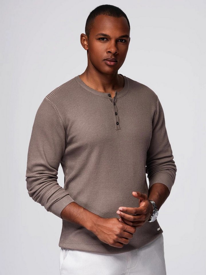 OMBRE Rundhalspullover Gestreifter Herrenpullover mit Knöpfen am Ausschnitt von OMBRE