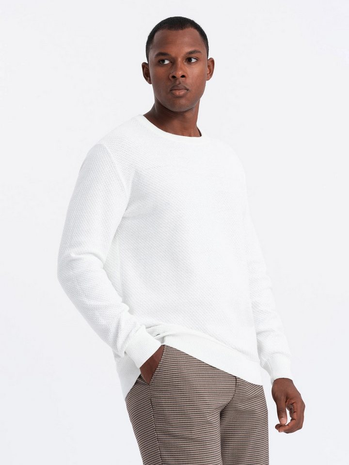 OMBRE Rundhalspullover Herrenpullover RELAXED FIT aus Rautenstrick von OMBRE