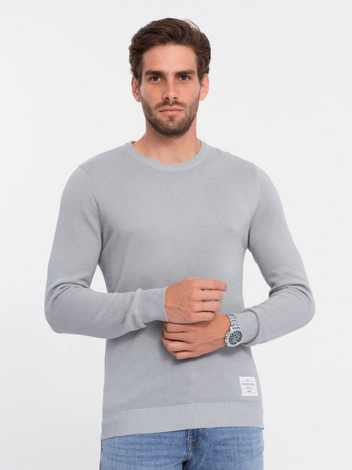 OMBRE Rundhalspullover Strukturierter Herren-Pullover mit halbrundem Ausschnitt von OMBRE