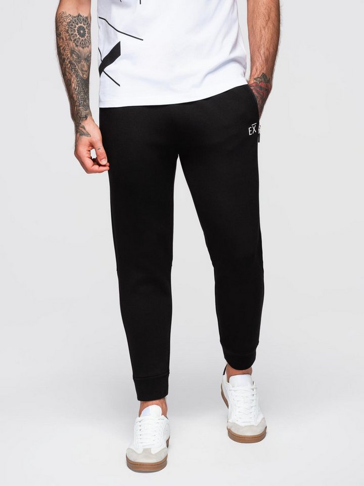 OMBRE Sweathose Jogginghose mit Bündchen und gummiertem Print von OMBRE